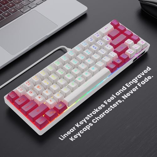 GEODMAER 65% Gaming Keyboard, LED Backlit Mini Wired Keyboard, Ultra-Compact Anti-Ghosting No-Conflict 68 Keys Membrane Gaming Wired Keyboard for PC Laptop Windows Gamer(White-Pink)