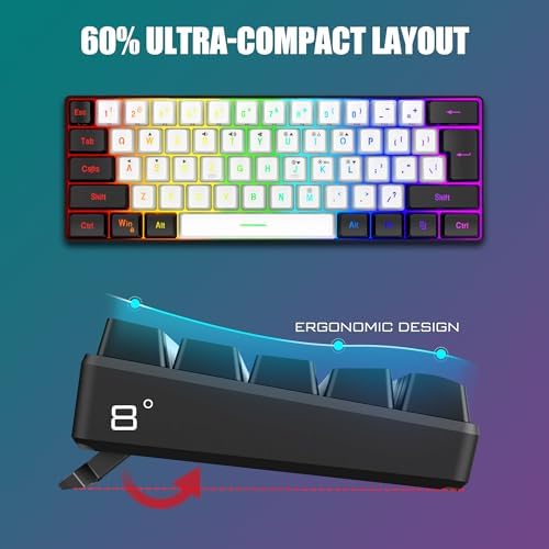 RedThunder 60% Gaming Keyboard and Mouse Combo, Ultra-Compact 61-Key RGB Backlit Mini Keyboard, Lightweight 7200 DPI Honeycomb Optical Mouse, RGB Wired Gaming Set for PC PS5 Xbox Gamer(White-Black)