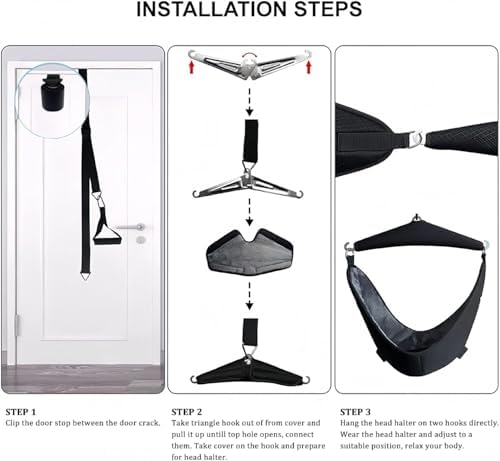 Adjustable Cervical Neck Traction Device Portable Cervical Stretcher Hammock for Neck Pain Relief Home Over Door Neck Stress Relief Relaxation Brace Harness Spine Decompression Device