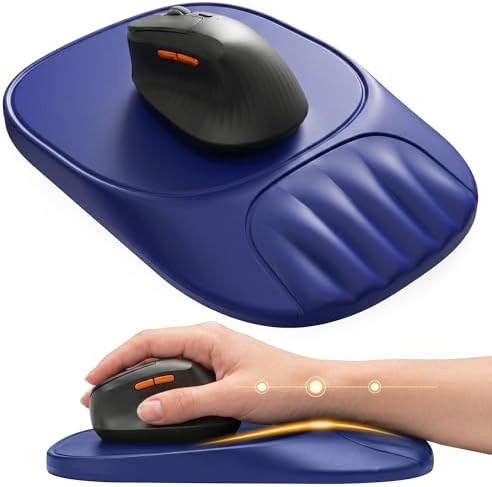 Ergonomic Mouse Pad with Wrist Rest, Sloped Memory Foam Mousepad with Wrist Support, Cooling Channels, Non-Slip Base, Smooth Lycra Surface for Office, Gaming & Home Desk (Midnight Blue)