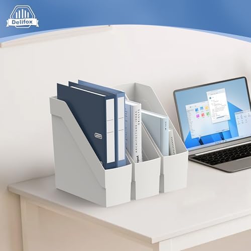 Delifox 3 Pack Magazine Rack, Plastic File Folder Bin Organizer, Gray