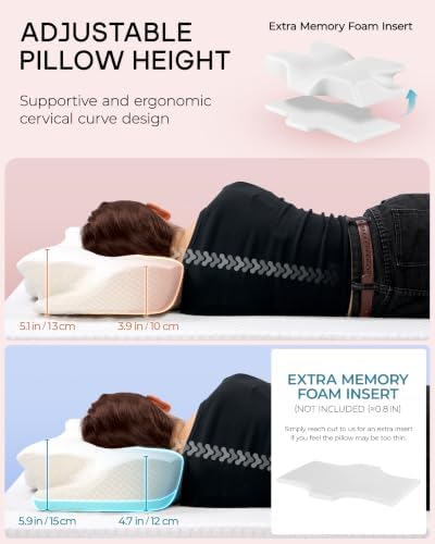 Elviros Cervical Memory Foam Pillows for Neck Pain Relief,Medium Firm