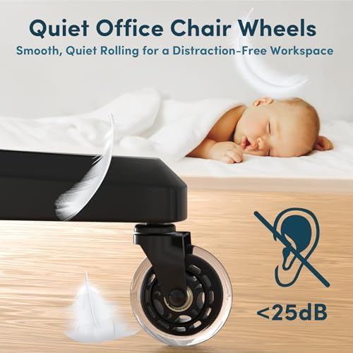 Lifelong Office Chair Wheels Replacement, Heavy Duty, Clear, 5-Pack Fit 98%