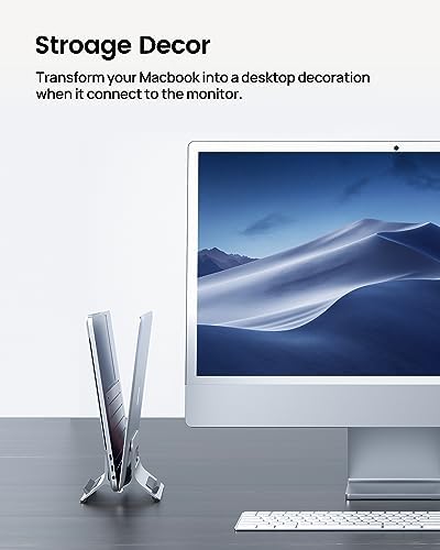 SODI Vertical Laptop Stand for Desk, Gravity Auto Lock Vertical MacBook Stand, Aluminum Laptop Vertical Dock Stand Holder Compatible with MacBook Pro, MacBook Air, Silver
