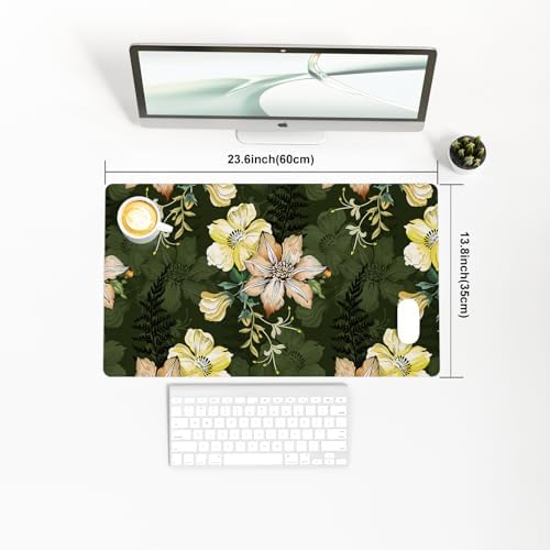 Colorful Star Large Mouse Pad, PU Leather Waterproof Desk Mat, Computer Gaming Mouse Pad, XXL Table Mousepad Non Slip Full Desk Pad for School Office Home 23.6" x 13.8" - Vintage Bold Flowers