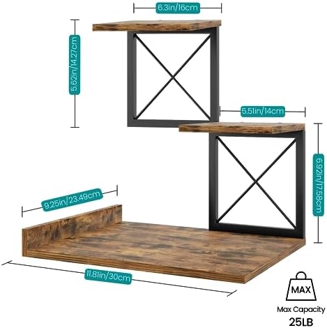 ELITEROO Desk Shelf Organizer, Wood Desktop Organizer Small Bookshelf, 3 Tier Storage Shelf Riser Display Stand for Office Decor and Desk Accessories, Rustic Brown Black