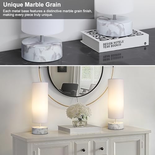 Touch Table Lamp with Marble Grain Metal Base, 3 Way Dimmable Bedside Lamp