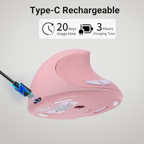 Wireless Ergonomic Vertical Mouse,Rechargeable Silent Portable Ergo Mice with,2.4G USB Receiver, 6 Buttons, Comfortable Grip,Reduce Wrist Pain,for Laptop Desktop Notebook PC Computer-Right Hand(Pink)