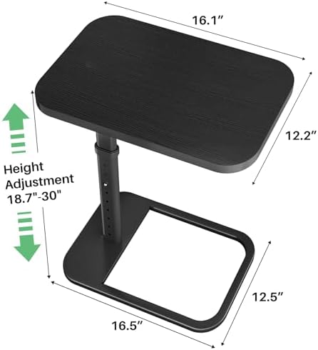 Kitstorack Upgraded TV Tray Table with Panel Lock, Adjustable Height & 90° Flip-Over Design, Sofa Arm End Side Table for Eating, Dinner, Snack, Laptop, Couch, Bed, Chair or Small Spaces, Black