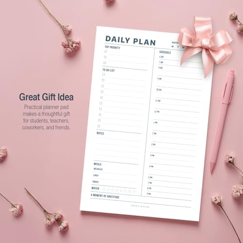 Daily Planner Notepad, 5.5 x 8.5" Tear-Off Pad – 70 Undated Sheets Focus-Enhancing Desktop Organizer with Hourly Schedule, To-Do List for Work, School (White, Minimalist, 1 Pack)