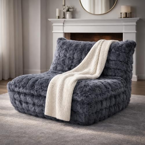 Memory Foam Bean Bag Chairs with Filler Faux (Dark Grey)