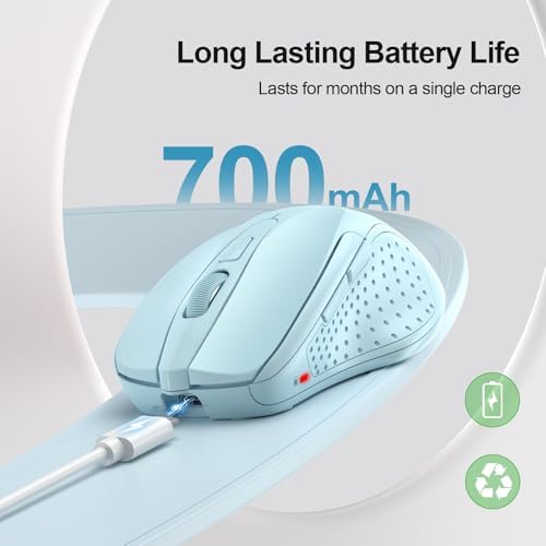 TECKNET Wireless Mouse, BT 5.0/2.4G, Rechargeable 6-DPI Silent, Lightblue