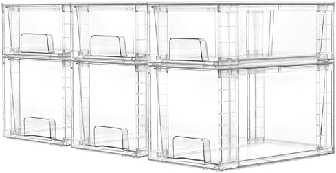 Vtopmart Clear Stackable Storage Drawers, 6 Pack Medium Organizer Set