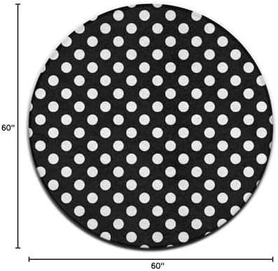 Large Home Decor Mat, Soft Round Yoga Carpet, Non-Slip Machine Washable Home Office Circle Rug Compatible with White Black Polka Dots