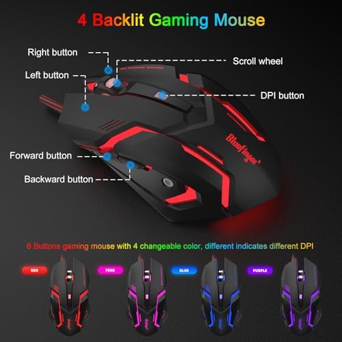 BlueFinger RGB 87 Keys Gaming Keyboard and Backlit Mouse Combo, USB Wired Rainbow Keyboard, Gaming Keyboard Set for Laptop PC Computer Game and Work(Black & Gray)