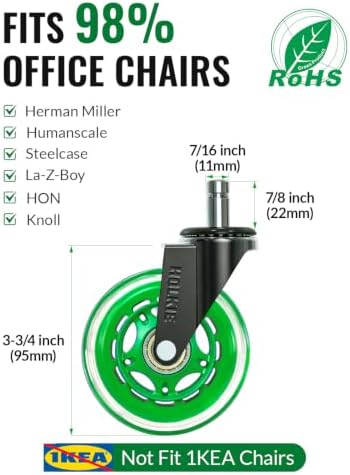 HOLKIE Gaming Chair Wheels Green Core Silent Roller Blade Casters