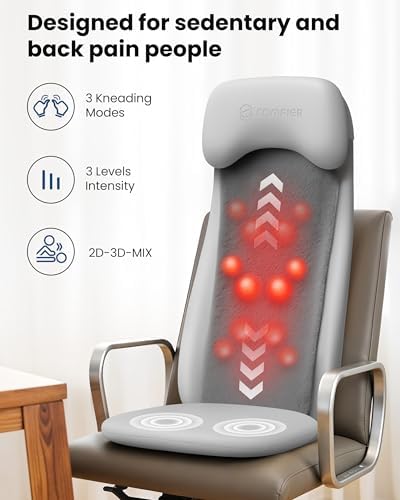 COMFIER Shiatsu Back Massager with Heat, Deep Tissue Kneading Chair Massager with Vibration, 2D/3D Shiatsu Massage Seat Cushion, Full Back Massage Chair Pad