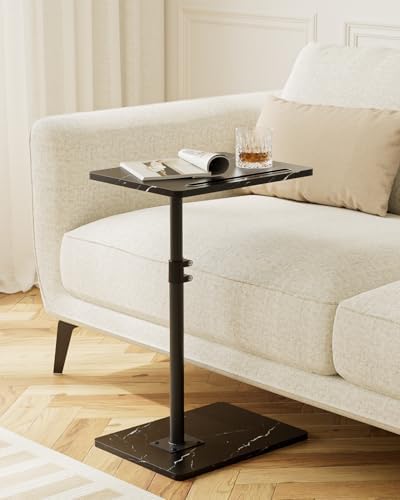 Masupu Sofa Arm Tray Table - 360° Swivel Height Adjustable End Table, Small Snack Side Table for Couch, C Shaped Table for Bed, Chair or TV Tray Table(Marble Black)