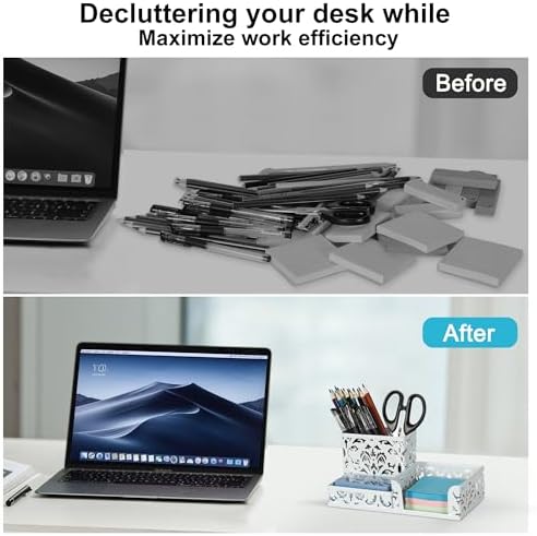EasyPAG Desk Organizer with 3 Compartment for Pencil Sticky Note Holder and Office Accessories,White