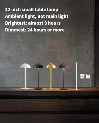12" Cordless Table Lamps Set of 2, Gold Modern Portable Desk Lamp