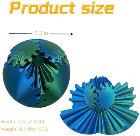 Gear Ball 3D Printed Spin Ball Cube Fidget Toys, Gear Sphere Fidget Toy, GearSphere Desk Toy Stress Fidget Balls, Fidgets Spinners for Adults & Kids Anxiety Relaxing (Laser Green Blue, 2.3 Inch)