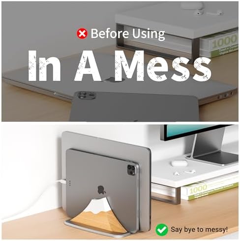 AFOOYO Vertical Laptop Stand - Snow Peak-Shaped Wooden Holder Dock Compatible with MacBook, Surface, Chromebook, Dell & More - Space-Saving Design for All Laptops