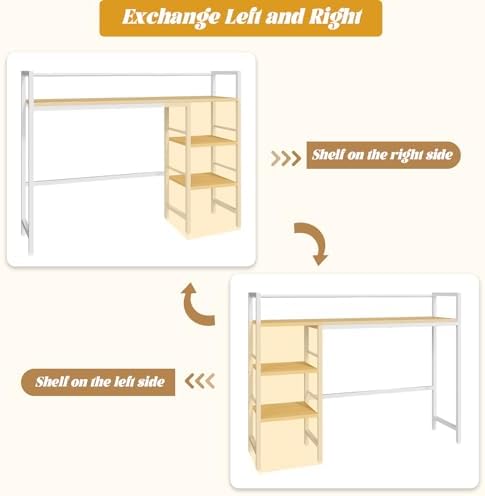 HavenlyYouth Desk Shelf, 38.6 Inch Wood Desk Organizer Shelf for Computer Monitor, Desk Hutch Storage, Desktop Shelf for Top of Desk, 3 Tier Desktop Bookshelf for Home Office Dorm, White