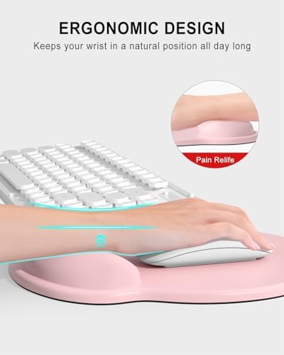 Auhoahsil Ergonomic Mouse Pad with Wrist Rest, Comfortable Silicone Non-Slip Computer Pain Relief Gel Mouse Mat with Wrist Support for Gaming, Work, Office, Women & Men, Cute Pattern, Light Pink