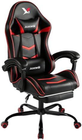 Ergonomic Gaming Chair for Adults, Reclining Computer Office Desk Chair with Footrest, Pocket Spring Cushion,Linkage Armrests, Lumbar Support & Headrest, Heavy-Duty Enlarged Metal Base,Red