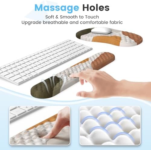HAOCOO Memory Foam Wrist Rest Set with Mouse Pad, Keyboard Support,Beige