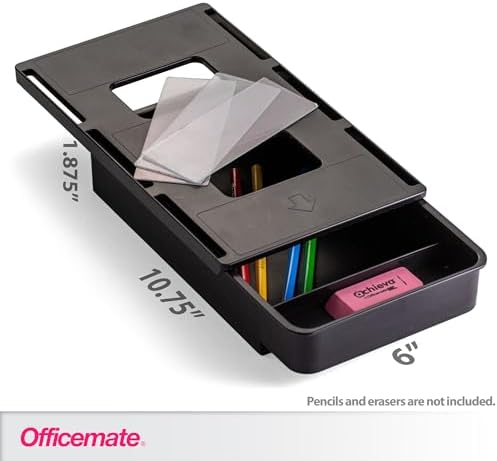 Officemate Medium Self-Adhesive Under Desk Drawer, Black, 6" x 10.75" x 1.875" (22532)
