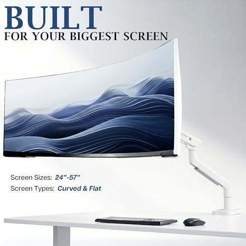 VIVO PRO Heavy Duty, Premium Ultra-Wide Monitor Tension Arm, Up to 57 inch Screens, Holds 59.4 lbs, Desk Mount Monitor Stand for Ultrawides, White, PRO-ST157W