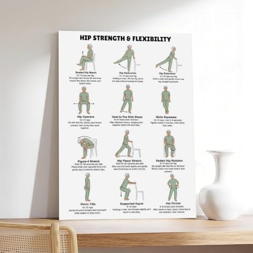 Hips Exercises for Seniors Hip Strength And Flexibility Workout Chair And Standing Mobility Routine Canvas Poster Bedroom Decor Room Decor Frame 24x36inch