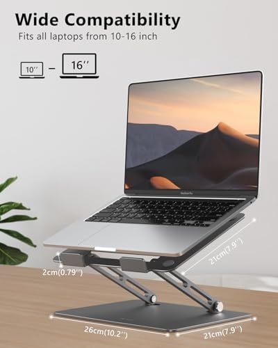 JCZT Adjustable Laptop Stand, Aluminum Laptop Stand for Desk, Classic Grey