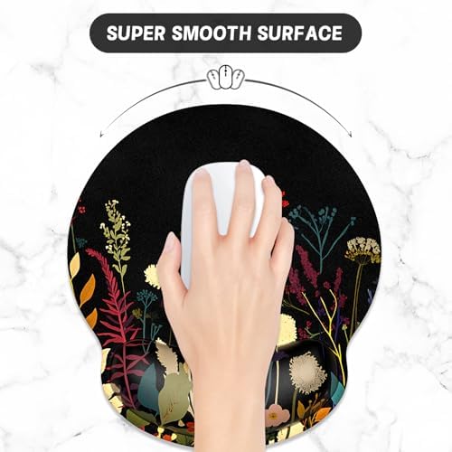 ITNRSIIET Ergonomic Mouse Pad with Wrist Support Wrist Rest Smooth Surface Non-Slip Rubber Base Comfortable Office Supplies Pain Relief, 9.8 x 9.1 inches, Pretty Flowers Plants