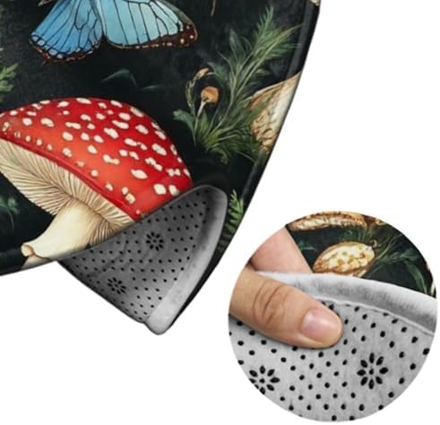 Soft Round Yoga Carpet, Office Chair Decor Round Mat for Carpet and Hardwood Floors Butterfly Mushroom Gifts