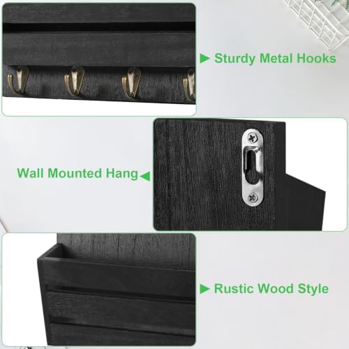 MOOACE Mail Organizer Wall Mount, Wood Mail and Key Holder with Hooks