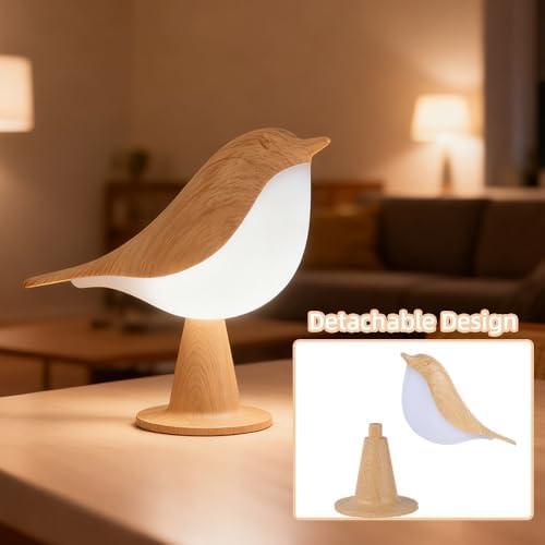 IFTHFOUR Bird Cordless Table Lamp, Small Cordless Bedside Lamp with 3 Color Temperature, Touch Sensor & Rechargeable Battery - Night Light for Kids, Bedroom, Bedside (Light+Dark)