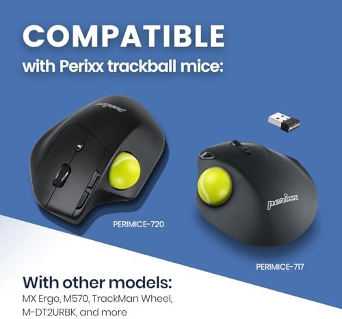 Perixx PERIPRO-303 TNB 1.34 inches Matte Sports Trackball - Fun Novelty Tennis Ball Design - Compatible for M570, M575, PERIMICE-517/520/717/720, and Other 1.34 inches Trackball Mouse