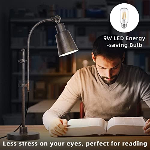 LALISU Industrial Desk Lamp, Adjustable Metal Task Lamp, Black