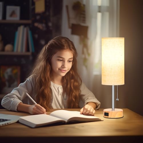 Dott Arts Table Lamp for Bedroom, 3-Color Bedside Lamps with Pull Chain