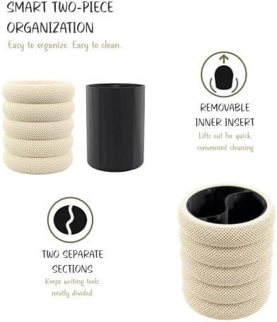 PowerTRC 3D Printed Grideo Pen Holder for Desk – Modern Pencil Cup Organizer, Office Supplies Holder, Classroom Teacher Desk Decor, Home Office Gift, Made in USA (Bone White)