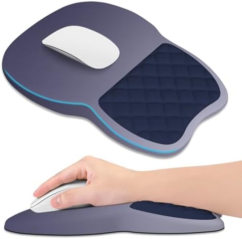 ITNRSIIET Ergonomic Mouse Pad Wrist Support with Memory Foam Massage Bulge & Non-Slip PU Base, Carpal Tunnel Pain Relief, Prevent Wrist Sweating, 12 x 8 x 1.2 inch, Gray Blue