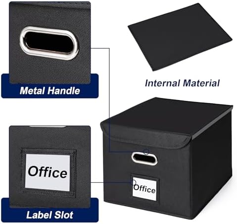CADONO File Organizer Box with Lid (Navy Blue, 14.9 x 12.59 x 10.8 inch)