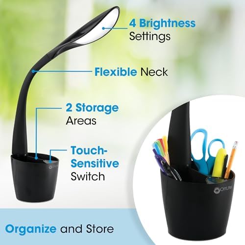 OttLite Organizer LED Desk Lamp with Storage Compartment, Black