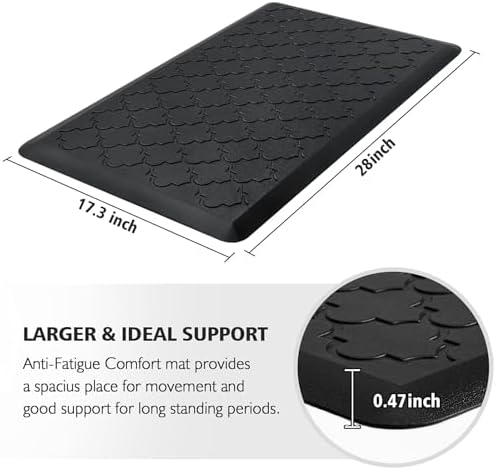 WISELIFE Kitchen Mat Cushioned Anti Fatigue Floor Mat,17.3"x28", Thick Non Slip Waterproof Kitchen Rugs and Mats,Heavy Duty Foam Standing Mat for Kitchen,Floor,Home,Desk,Sink,Laundry (Black,17.3"x28")