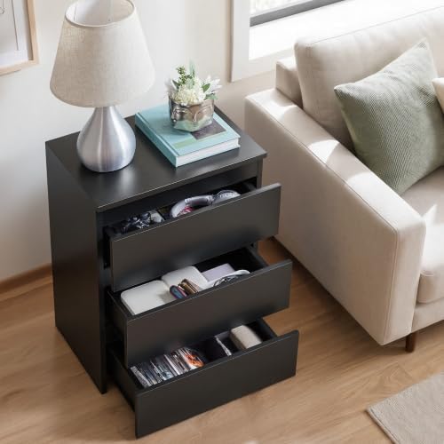 Yaheetech Small Nightstand with 3 Drawers, Bedroom Storage Dresser, Black
