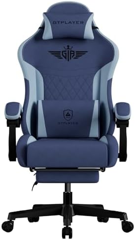 GTPLAYER Gaming Chair, Video Game Chairs with Footrest and Lumbar Support, Computer Chair for Adults with Extended Backrest, Ergonomic Reclining Silla Gamer, Fabric, Dark Blue
