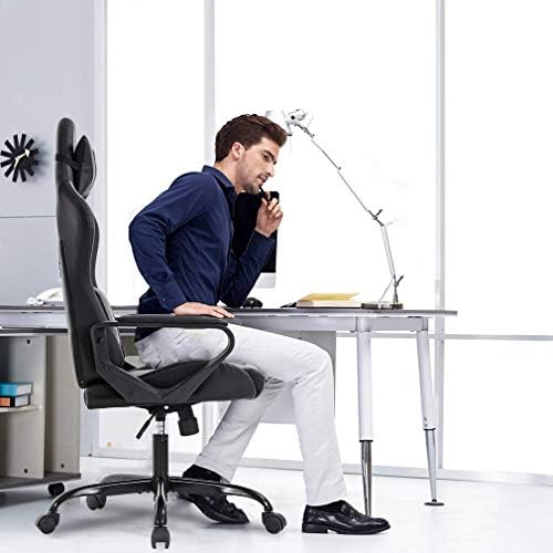Grey Gaming Chair PC Office Chair, High Back Computer Chair Gaming Chairs for Adults, Ergonomic Desk Chair Office Gaming Chair with Wheels, Reclining Gamer Chair, Adjustable Headrest Lumbar Support