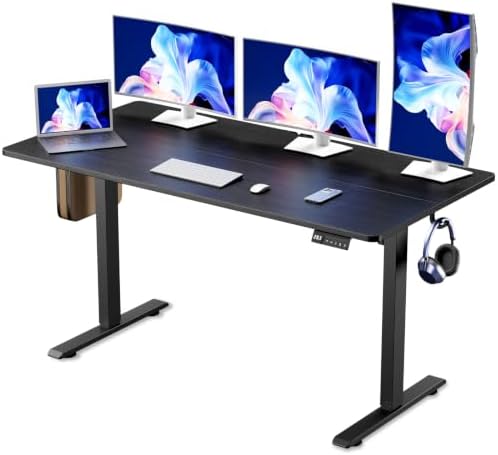 Electric Standing Desk, Computer Game Desk Adjustable Height Desk with 3 Memory Height, 55" Stand Up Desk with Two Desktops for Home Office, Study and Gaming